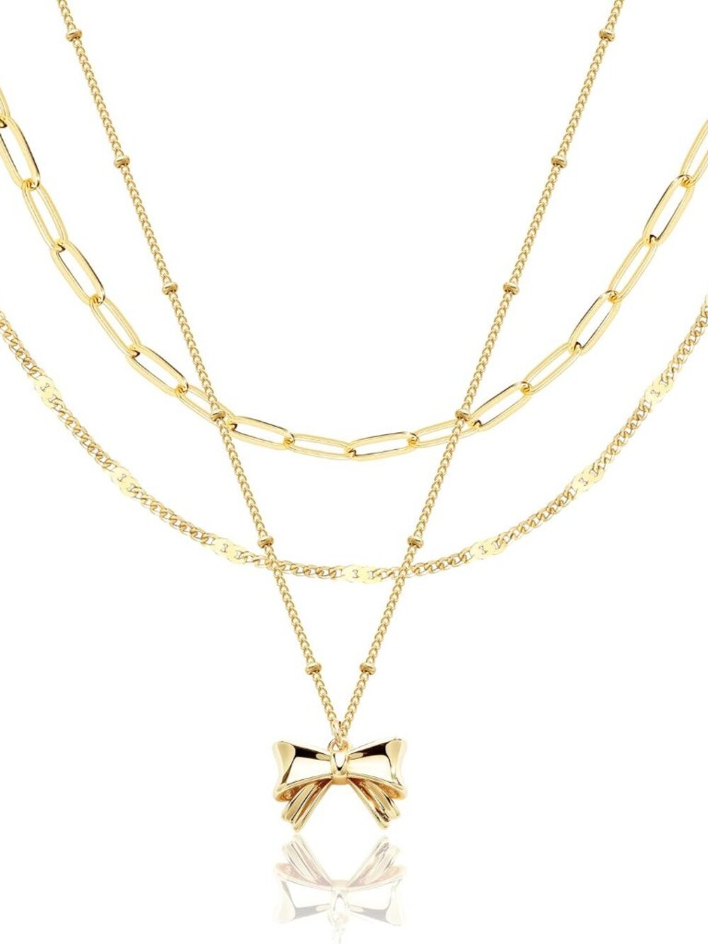 Layered Gold Bow Necklace Set 3-Piece Bows Pendant NWT